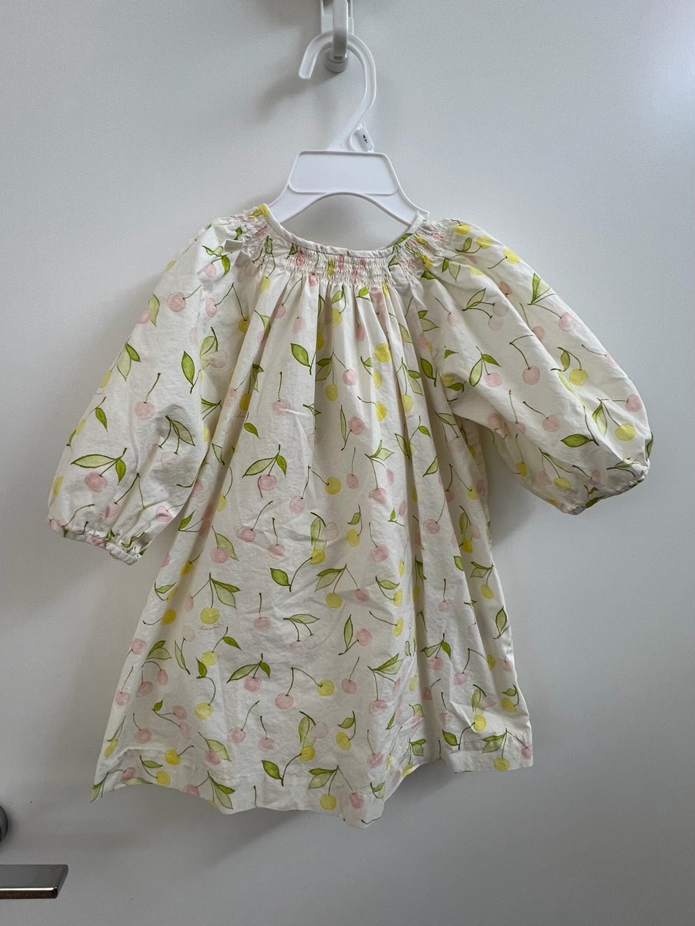 Bonpoint Cream Dress with Pink and Yellow Cherry Print